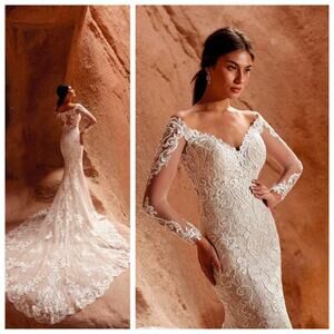 Eddy K Wedding Dress Long Sleeve Lace Fit & Flare Off-Shoulder Illusion Neckline